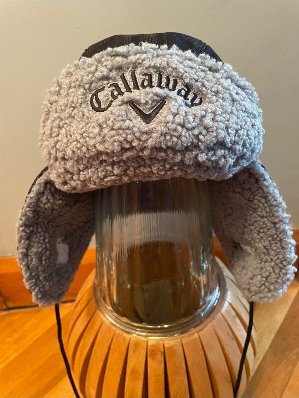 CALLAWAY CCM COLLAB Gray & Black Plaid Sherpa Earflap Sporty Warm Winter Hat